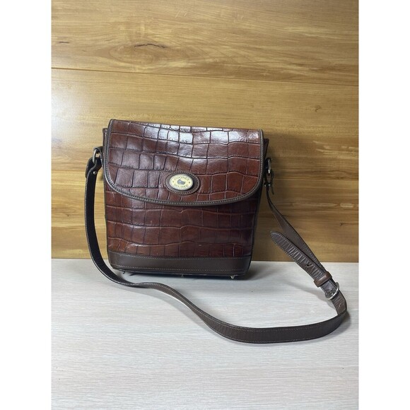 Dooney & Bourke Brown Croc-Embossed Shoulder Bag - Picture 1 of 10